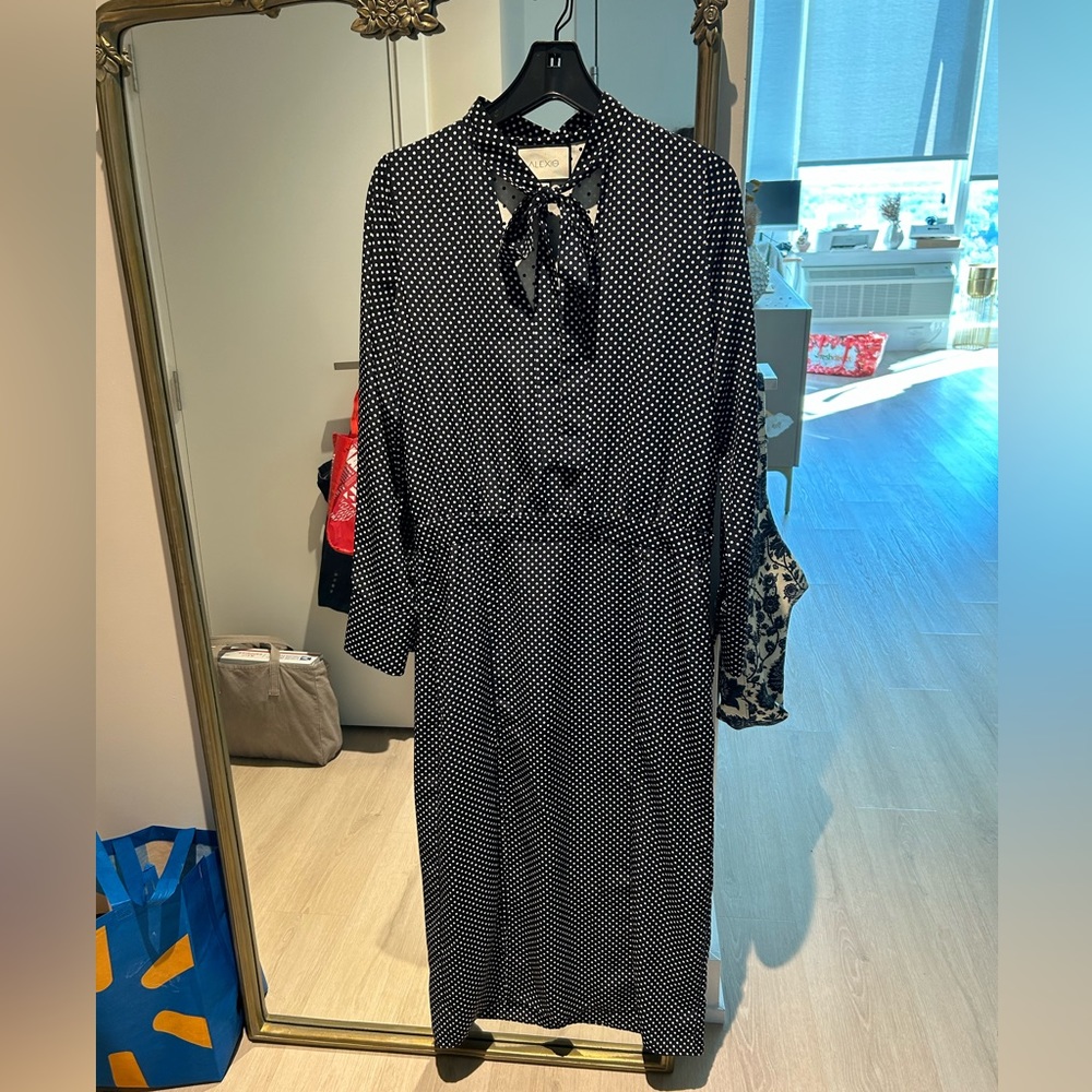 Alexis navy polka dot midi dress large